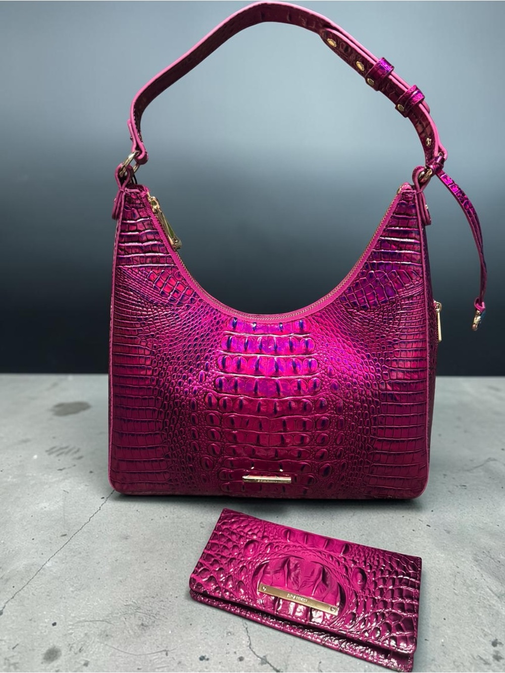 Brahmin Tabitha Shoulder Bag in Voltage Violet Melbourne with Ady Wallet NWT